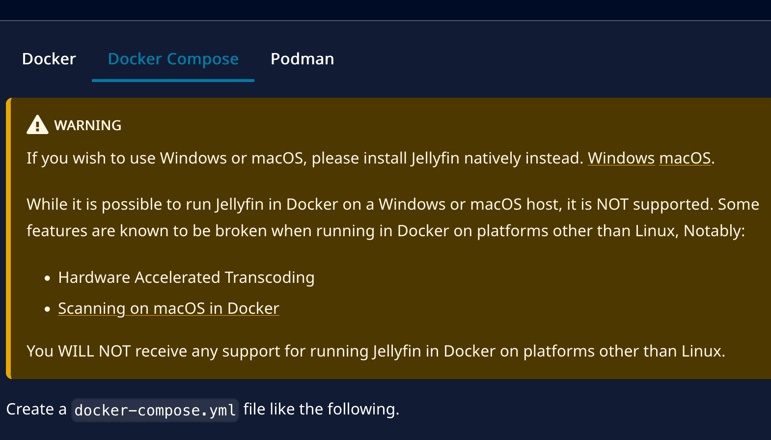Warning for Docker on MacOS